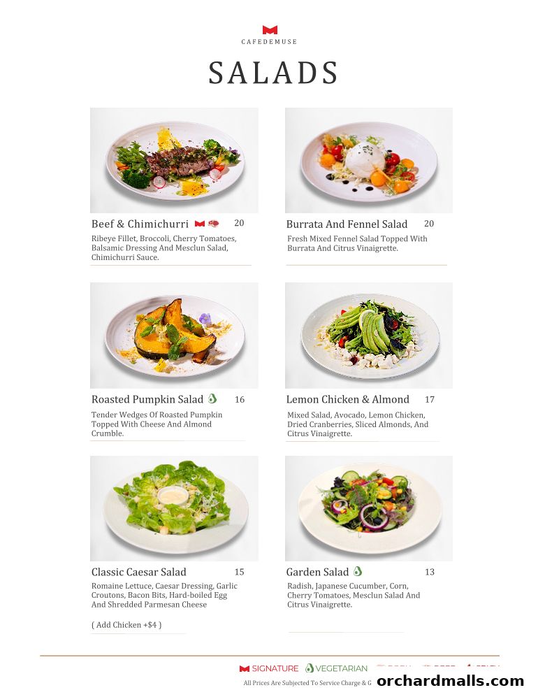 Menu page for Cafe de Muse - The Restaurant