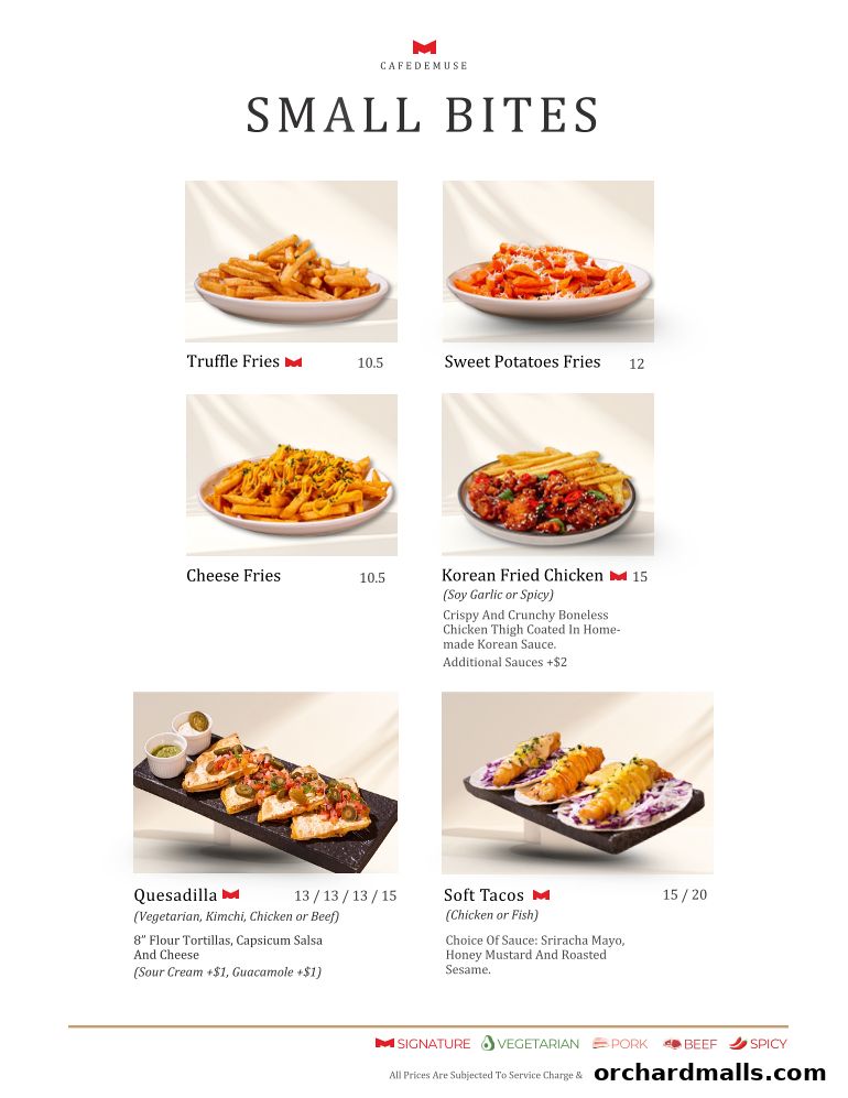 Menu page for Cafe de Muse - The Restaurant