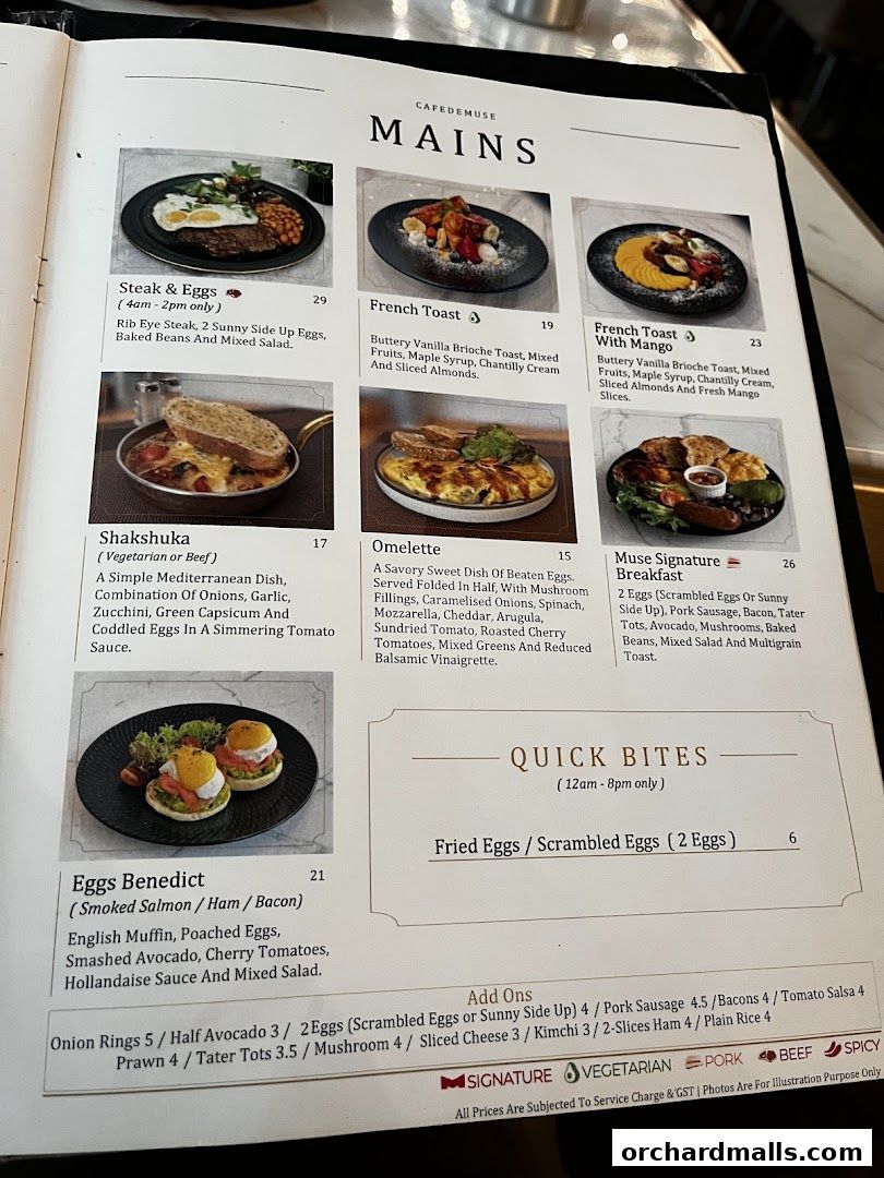 Menu page for Cafe de Muse - The Restaurant