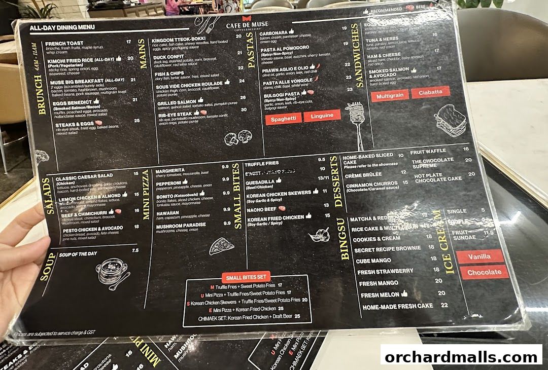 Menu page for Cafe de Muse - The Restaurant