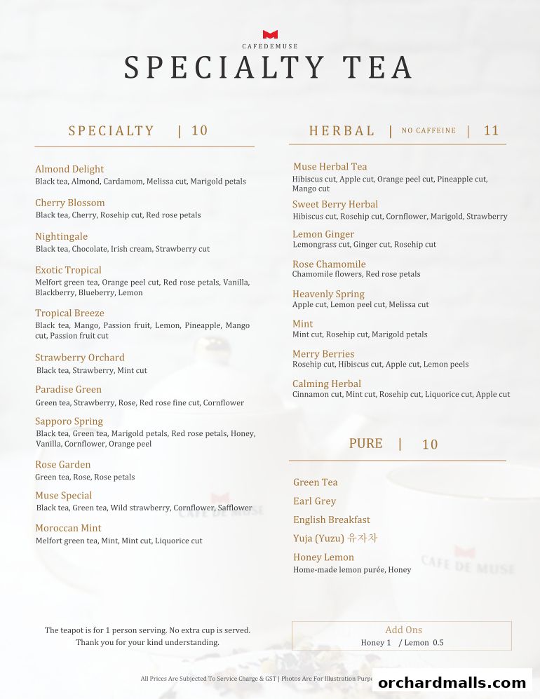 Menu page for Cafe de Muse - The Restaurant