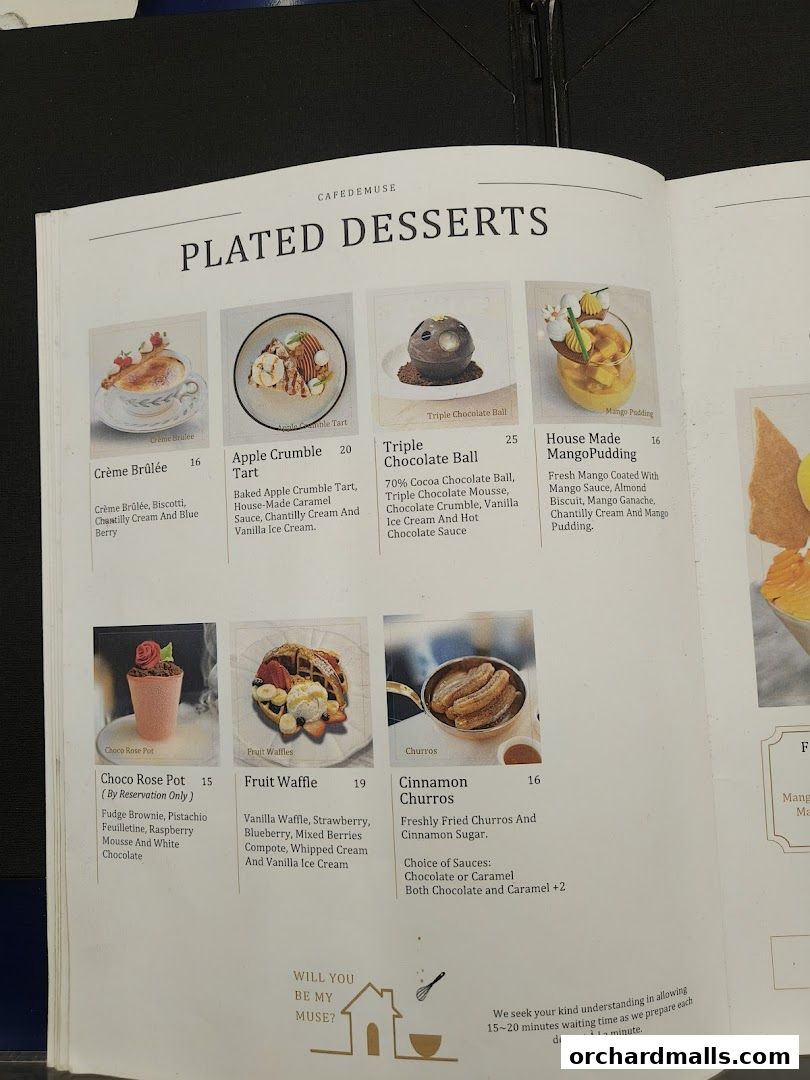 Menu page for Cafe de Muse - The Restaurant