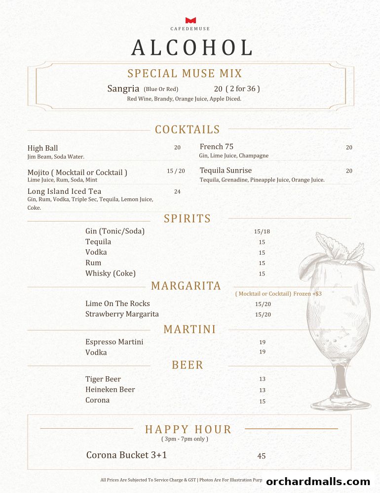 Menu page for Cafe de Muse - The Restaurant