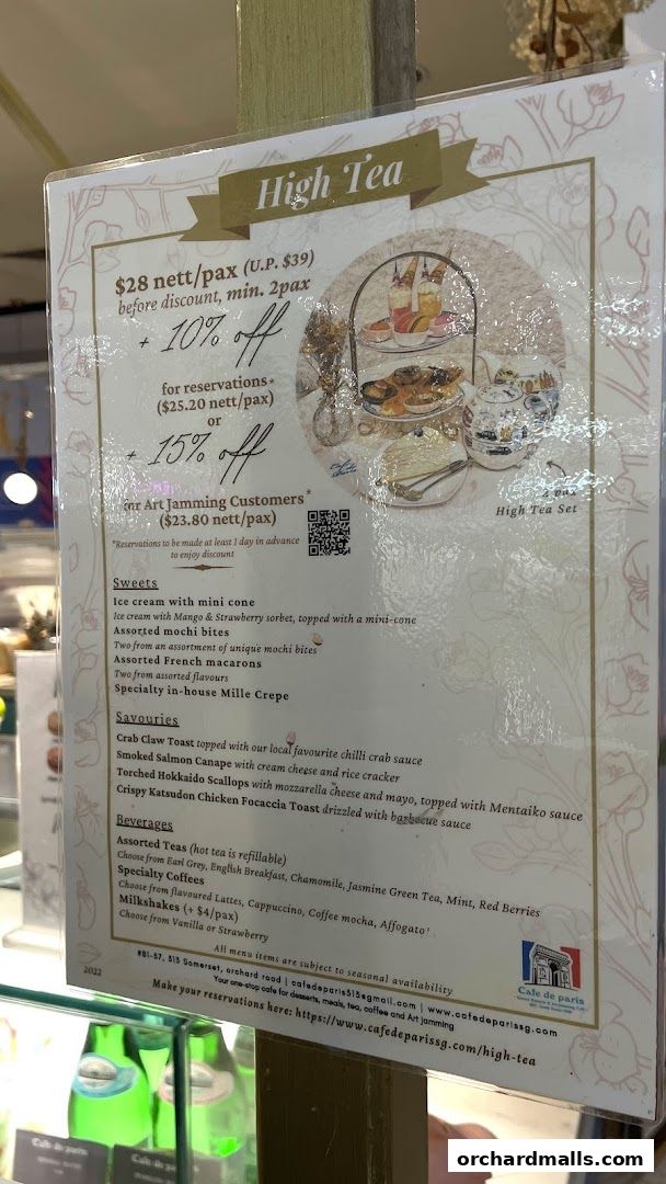 Menu page for Café de Paris