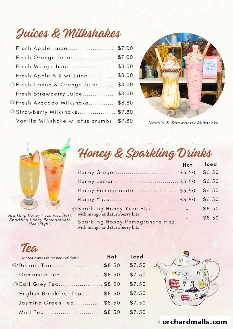 Menu page for Café de Paris