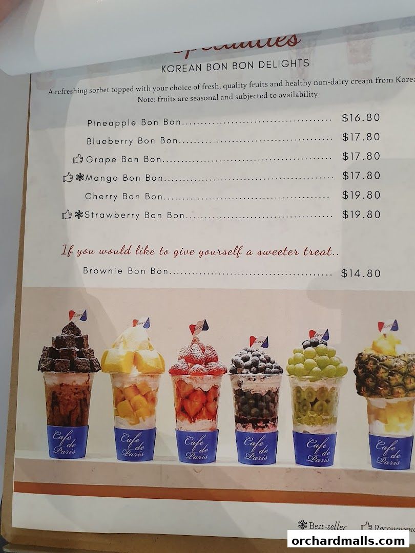 Menu page for Café de Paris