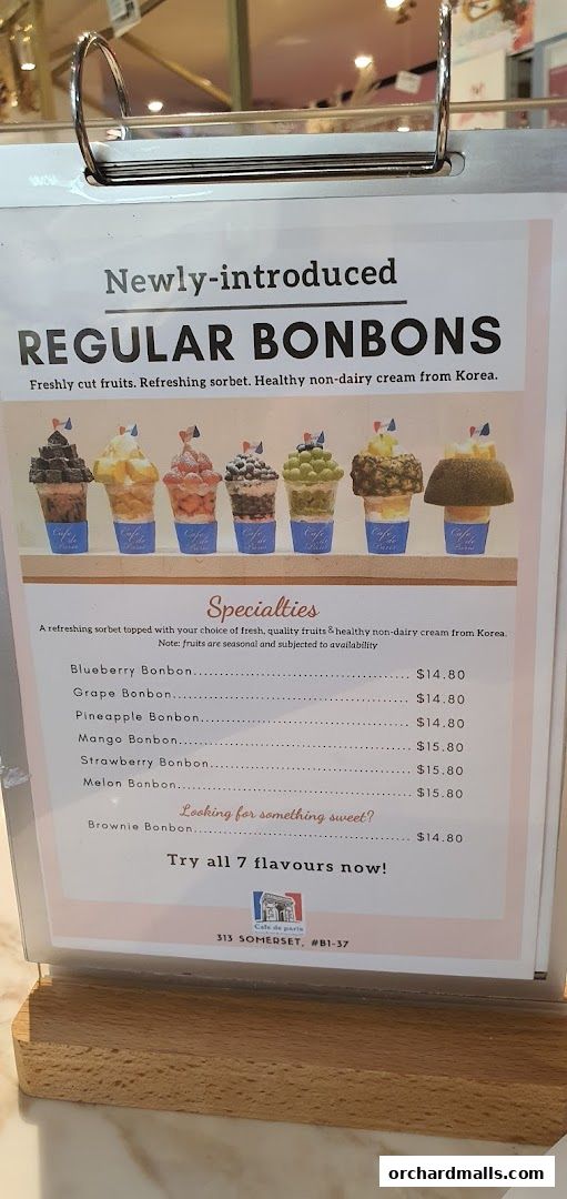 Menu page for Café de Paris