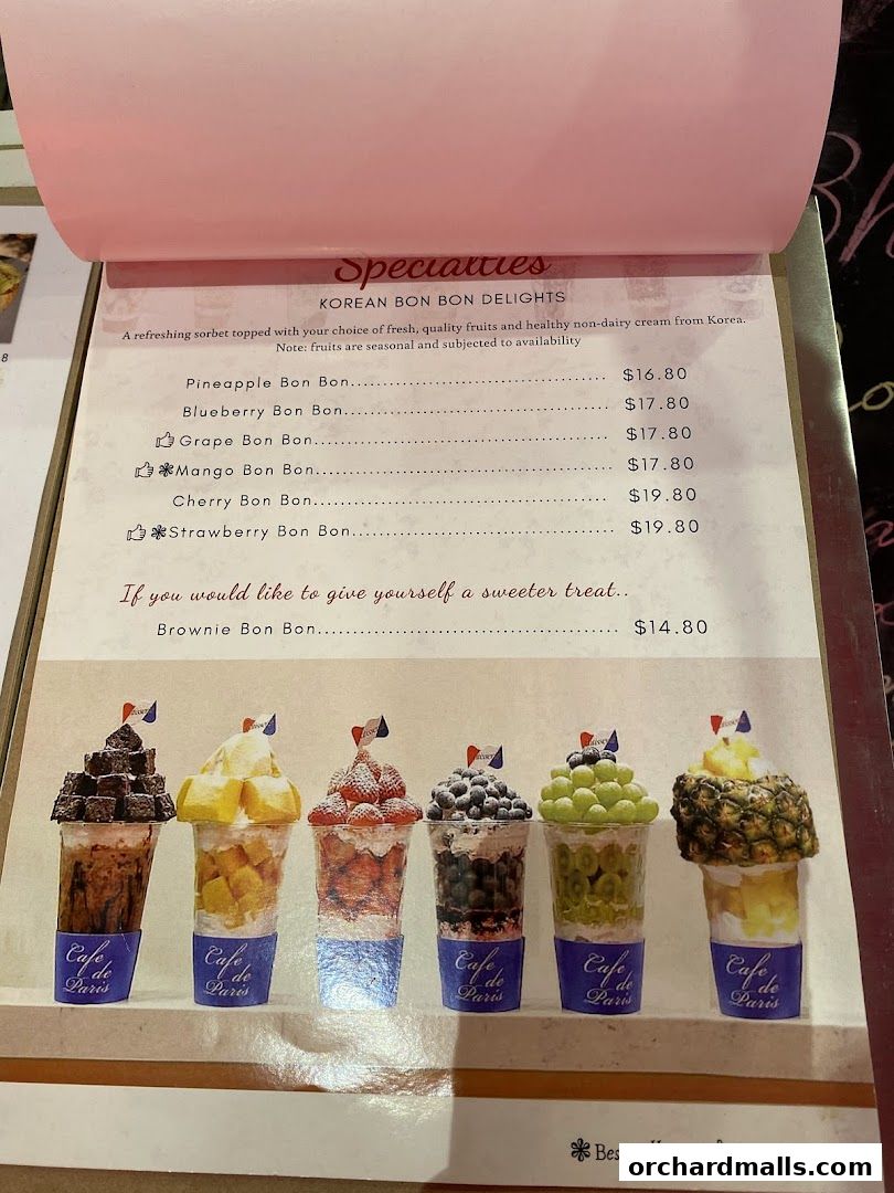 Menu page for Café de Paris