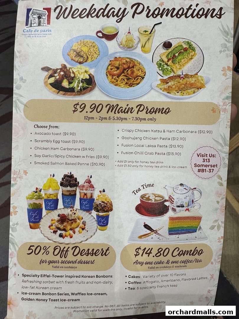 Menu page for Café de Paris