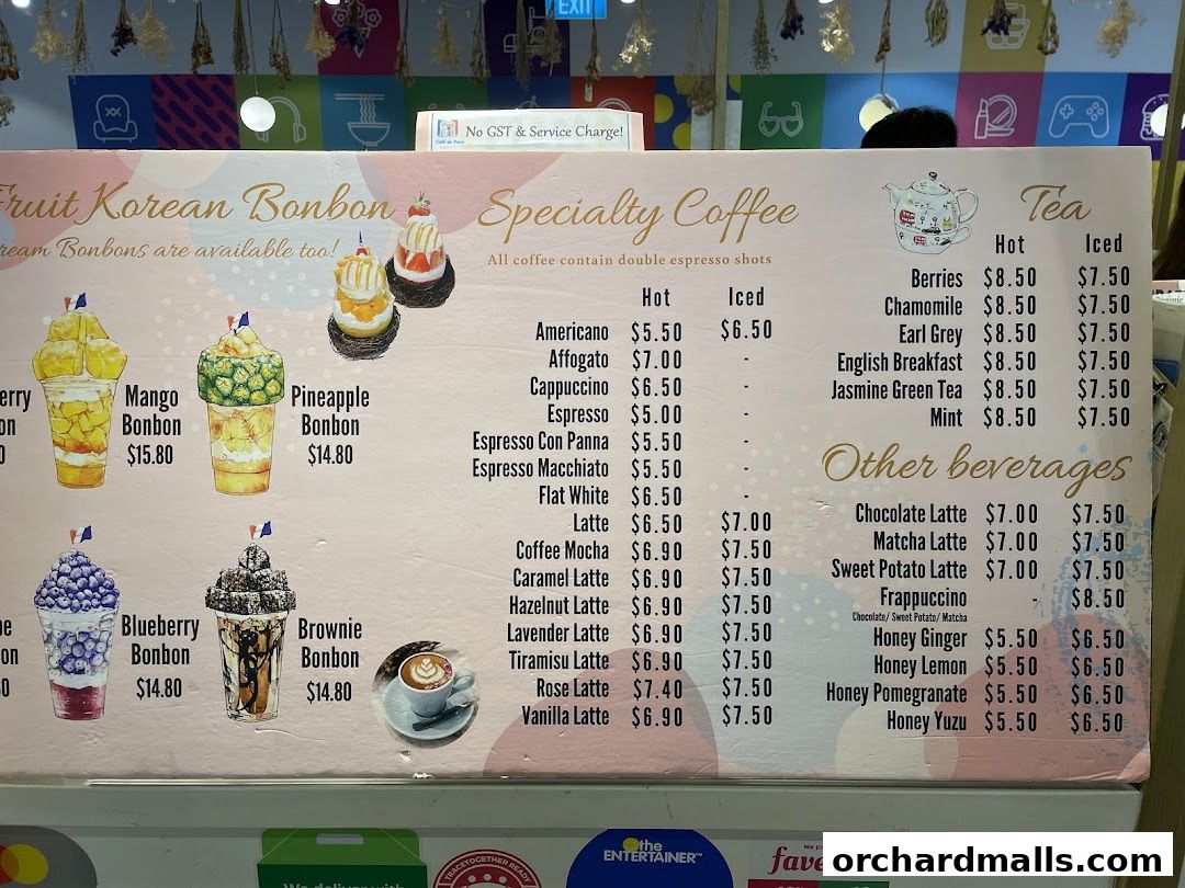 Menu page for Café de Paris