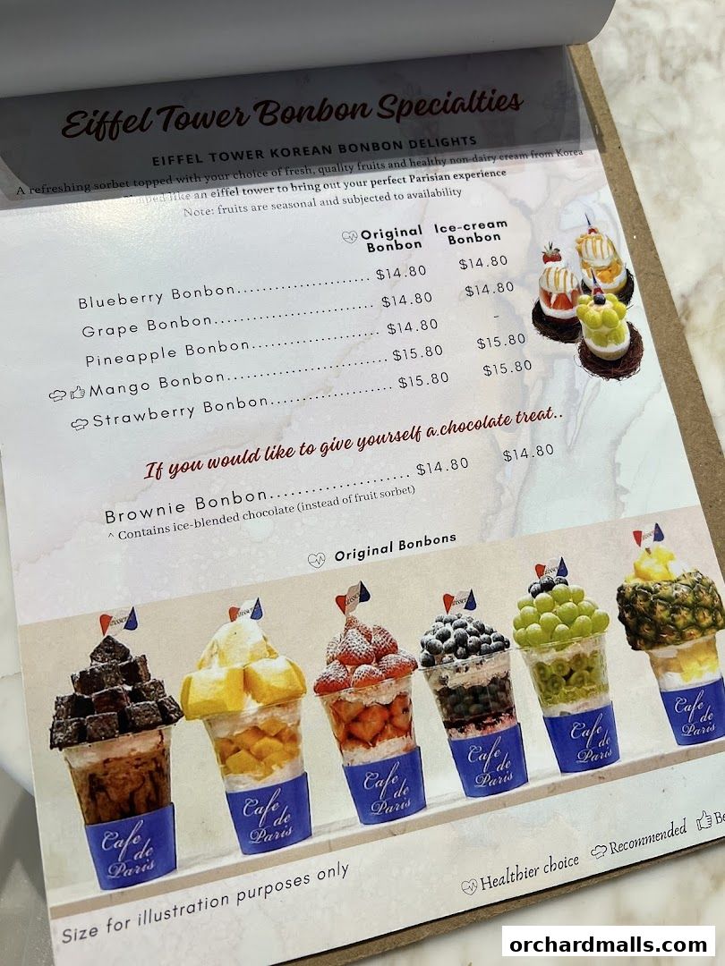 Menu page for Café de Paris