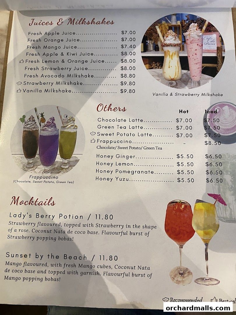 Menu page for Café de Paris