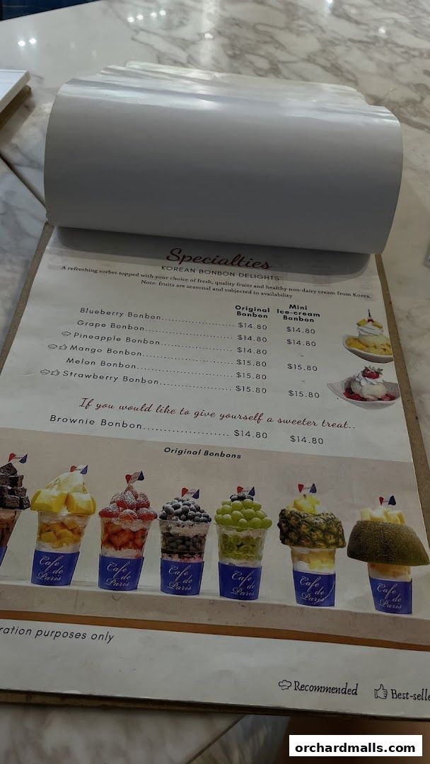 Menu page for Café de Paris