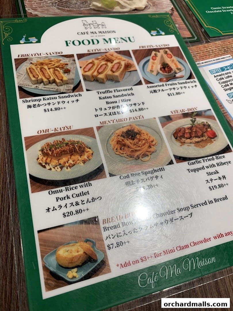 Menu page for Cafe Ma Maison