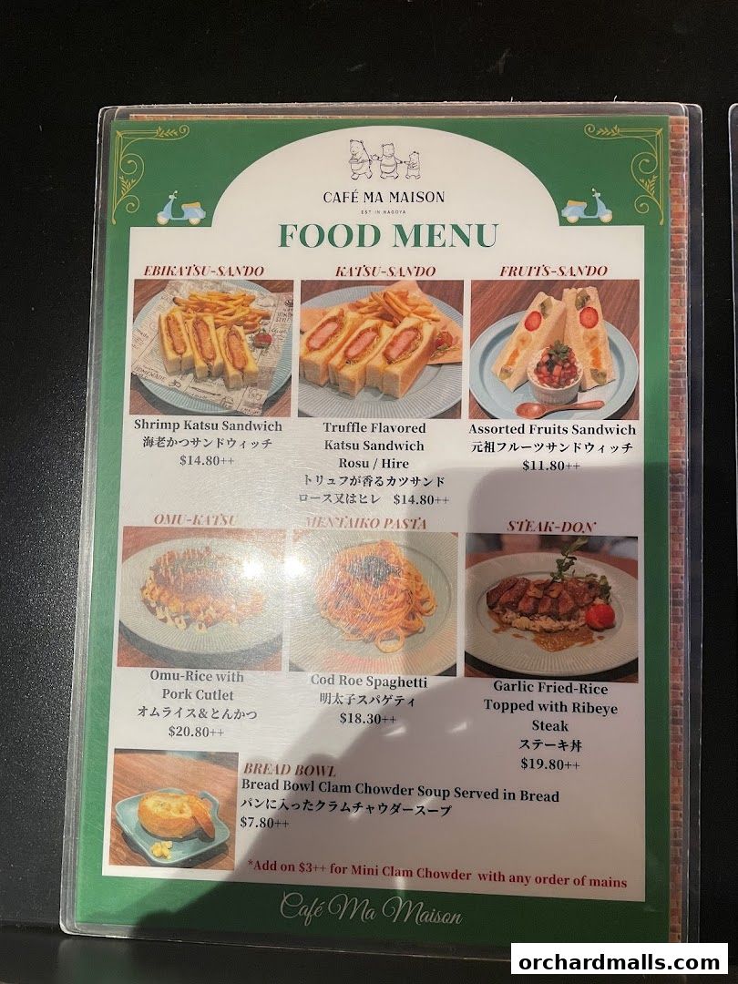 Menu page for Cafe Ma Maison