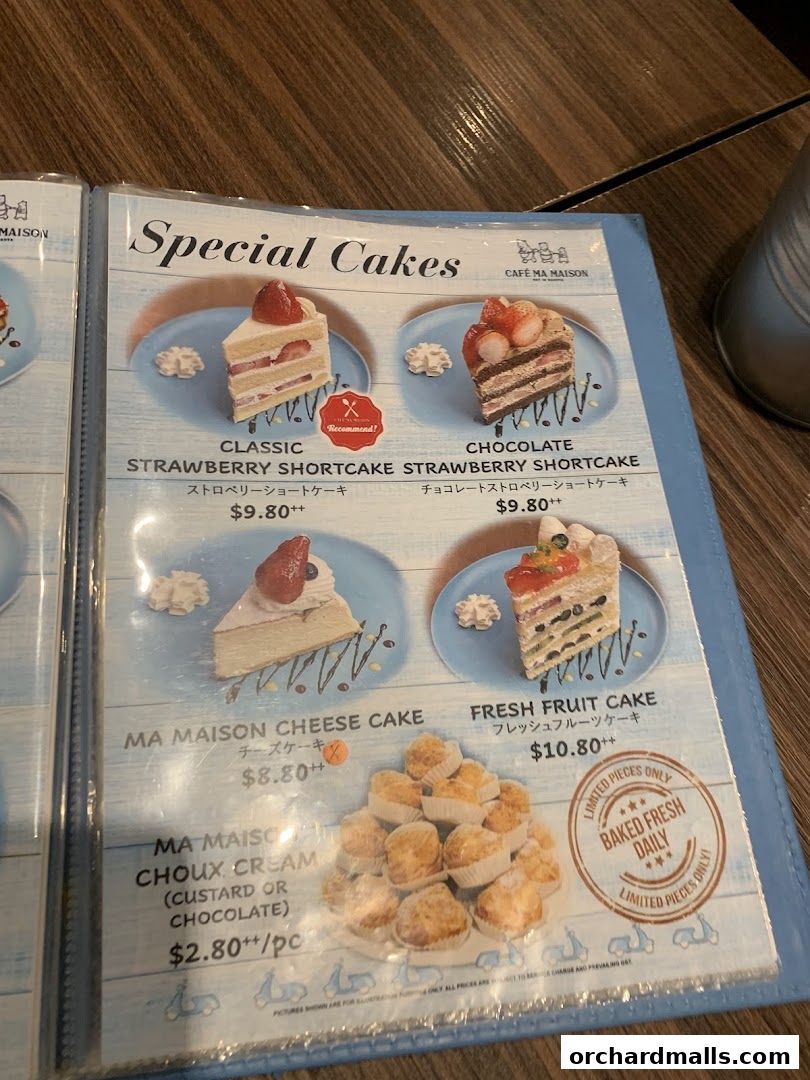 Menu page for Cafe Ma Maison