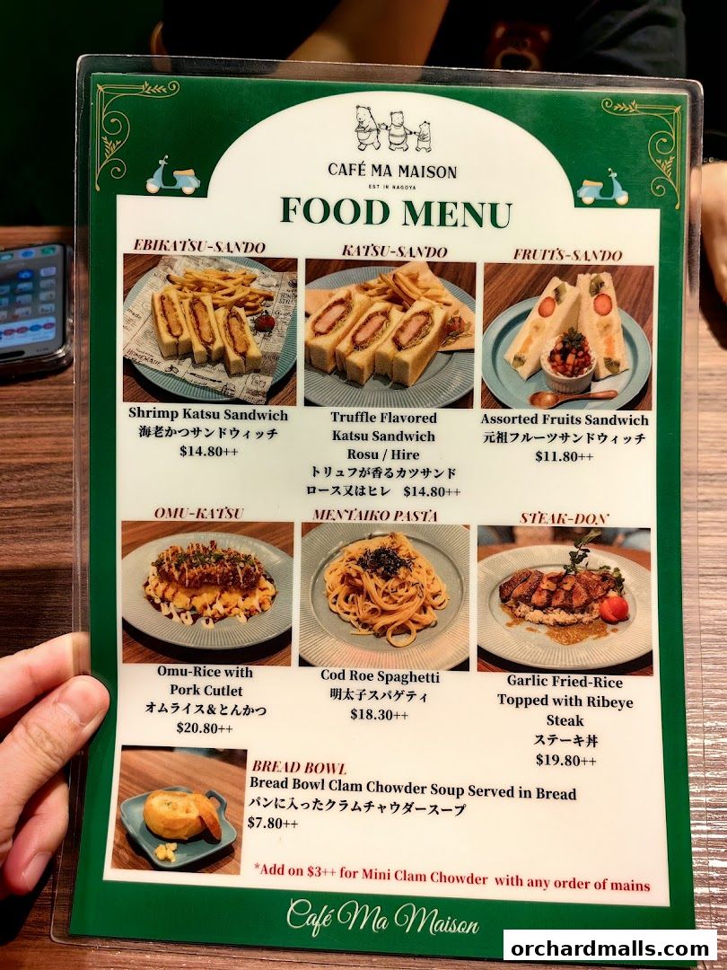 Menu page for Cafe Ma Maison