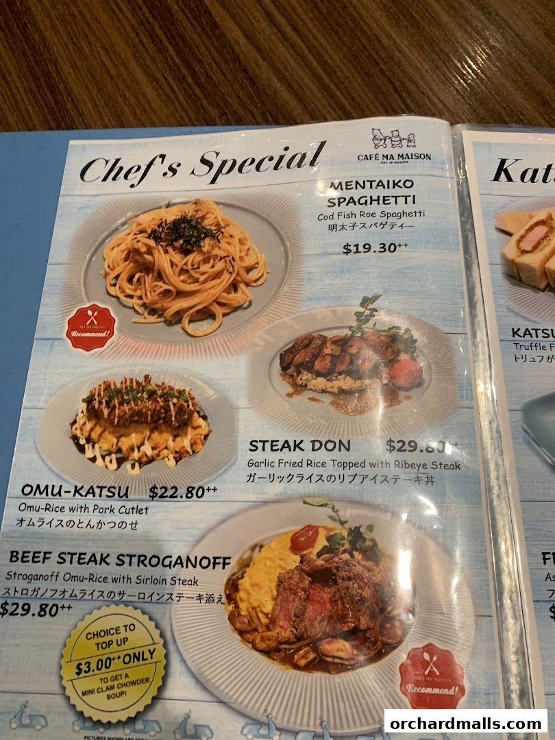 Menu page for Cafe Ma Maison