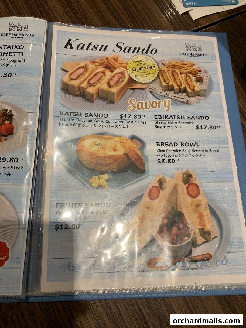 Menu page for Cafe Ma Maison