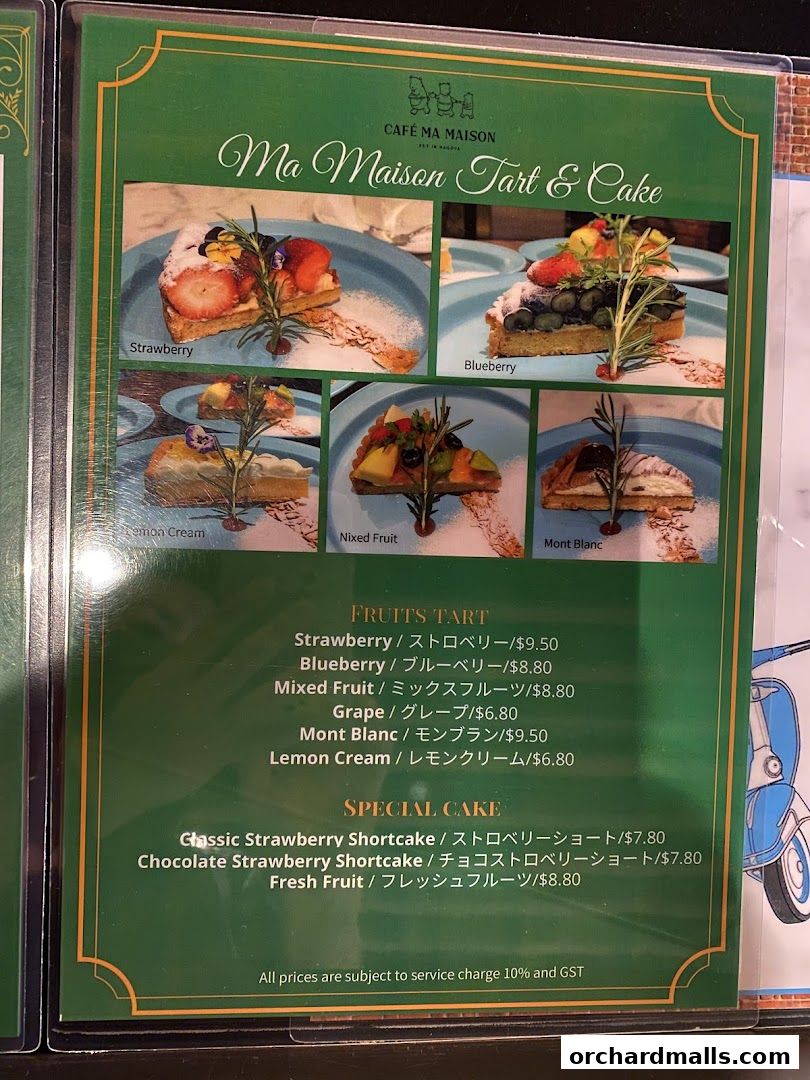 Menu page for Cafe Ma Maison