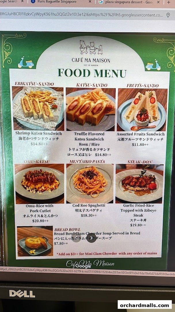 Menu page for Cafe Ma Maison