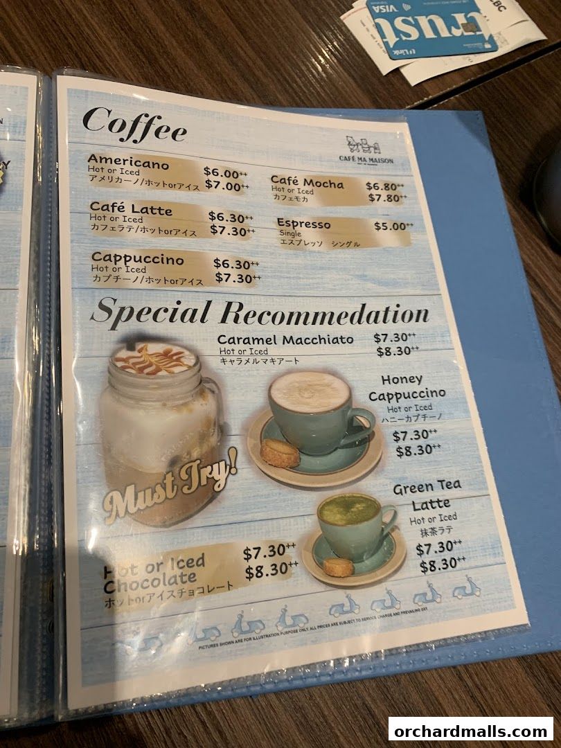 Menu page for Cafe Ma Maison