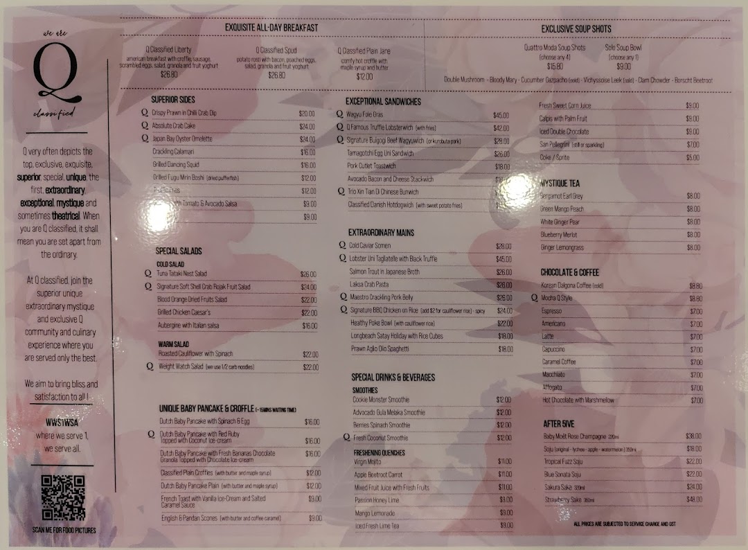 Menu page for café Q classified