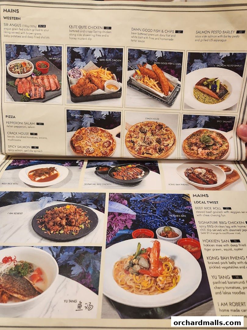 A menu from "café Q classified" featuring Western and local dishes with enticing food photography.