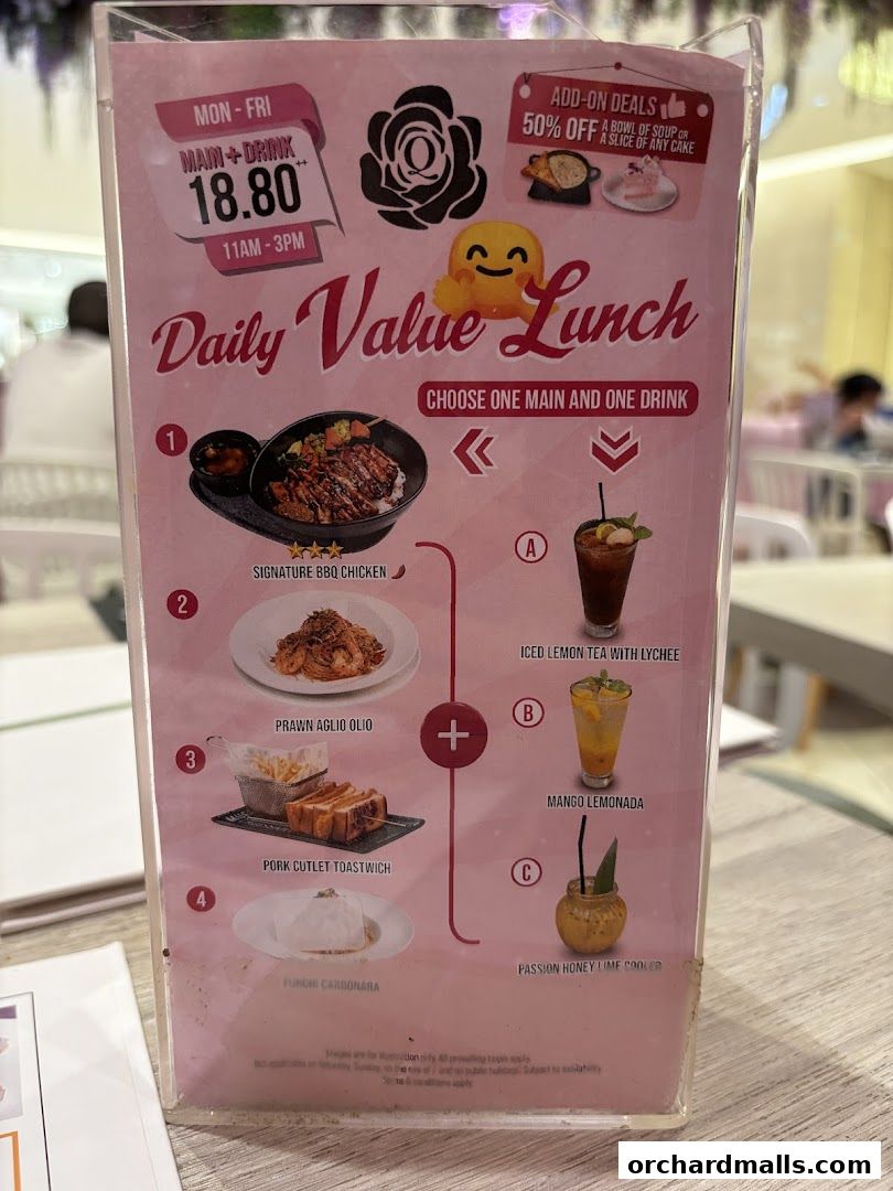 A menu for a daily value lunch special at cafe Q classified.