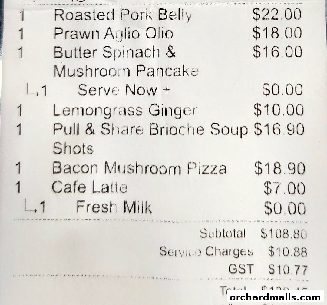 A receipt from cafe Q classified showing various food and drink items with prices.