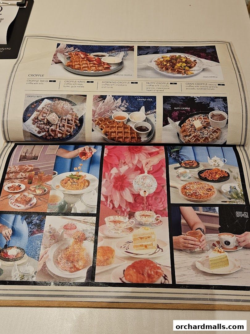 A menu showcasing various croffle and dessert options with appealing visuals.