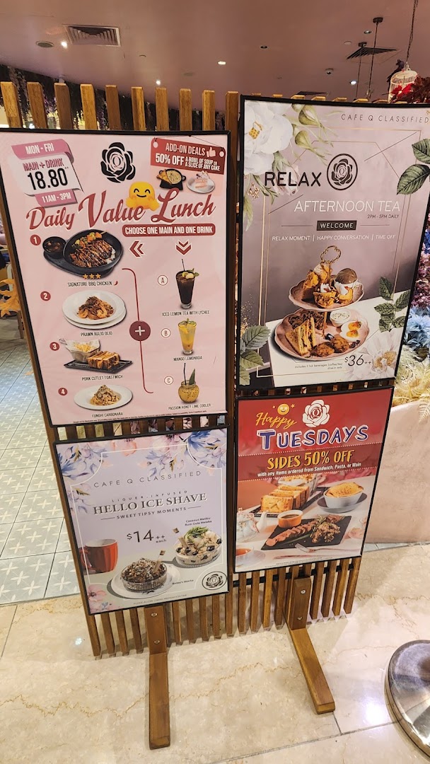 Menu page for café Q classified