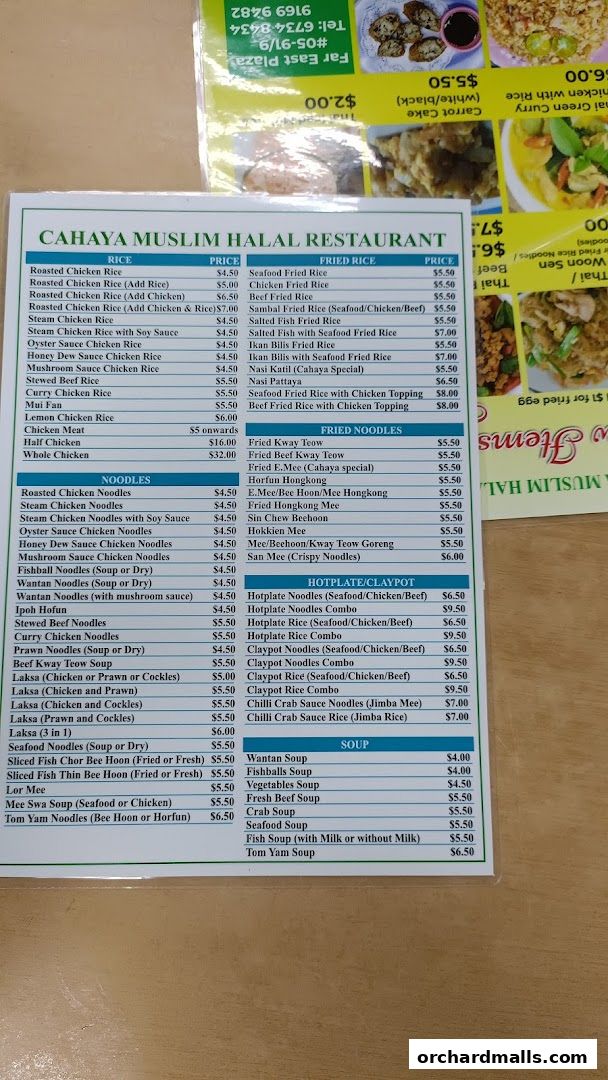 Menu page for Cahaya Restaurant