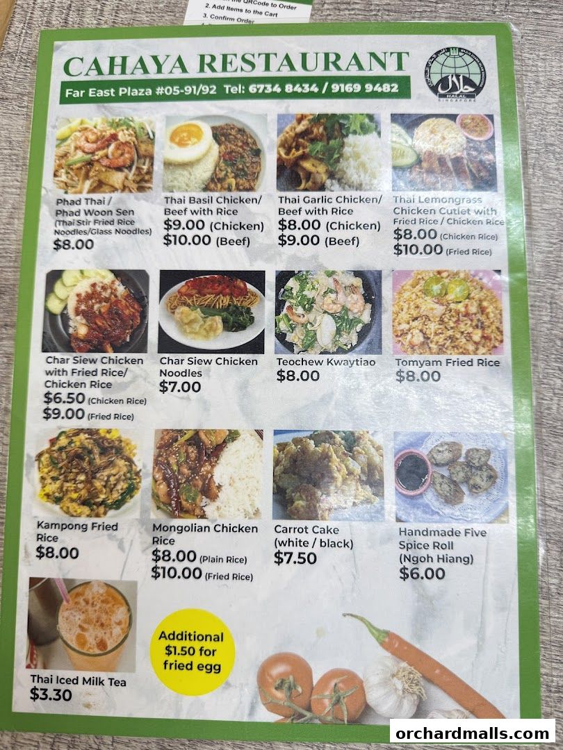 Menu page for Cahaya Restaurant