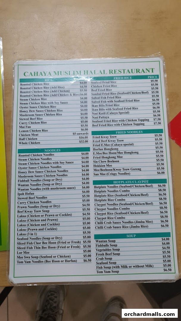 Menu page for Cahaya Restaurant