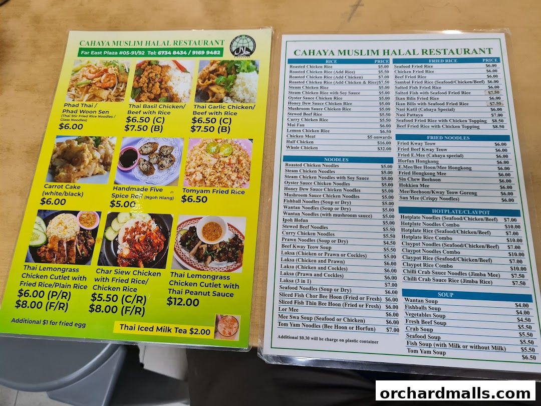Menu page for Cahaya Restaurant