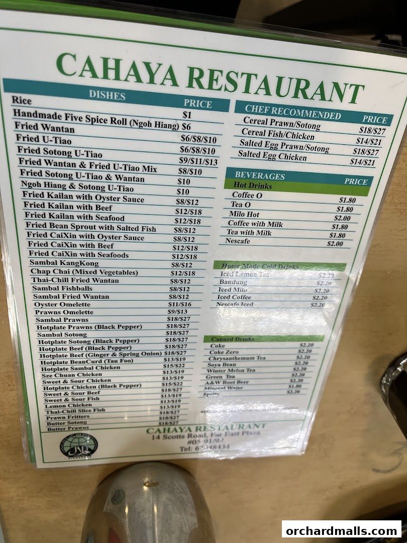 Menu page for Cahaya Restaurant