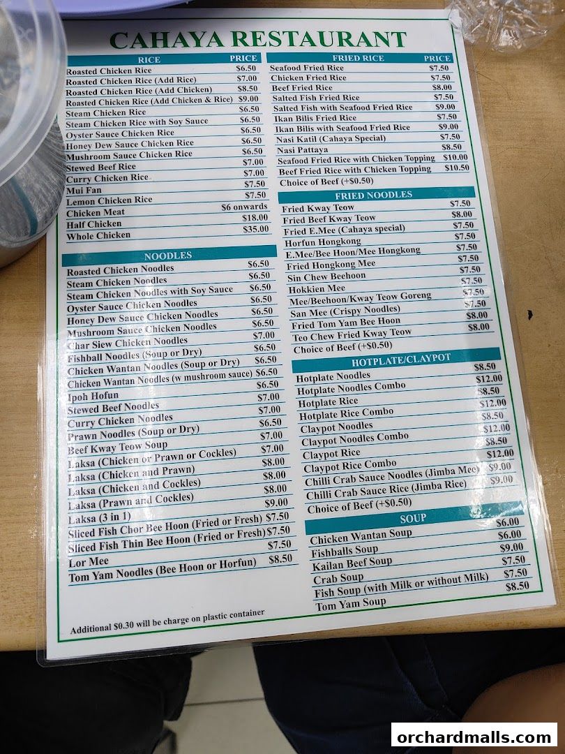 Menu page for Cahaya Restaurant