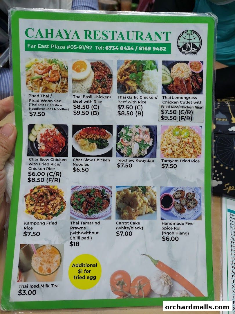 Menu page for Cahaya Restaurant