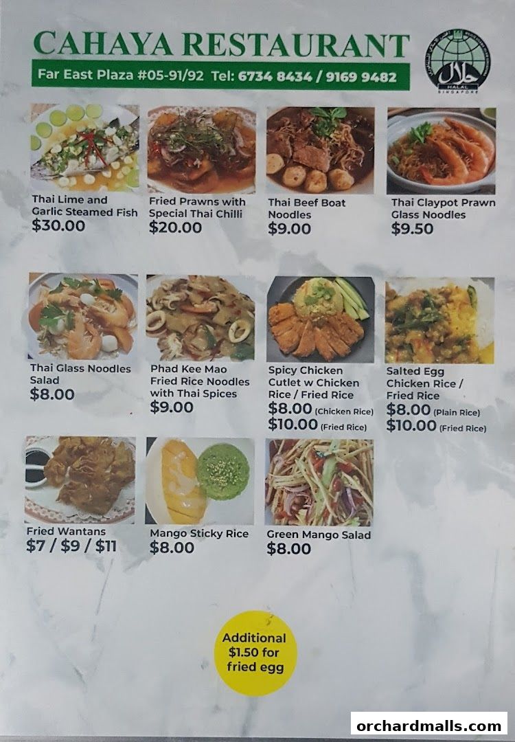 Menu page for Cahaya Restaurant