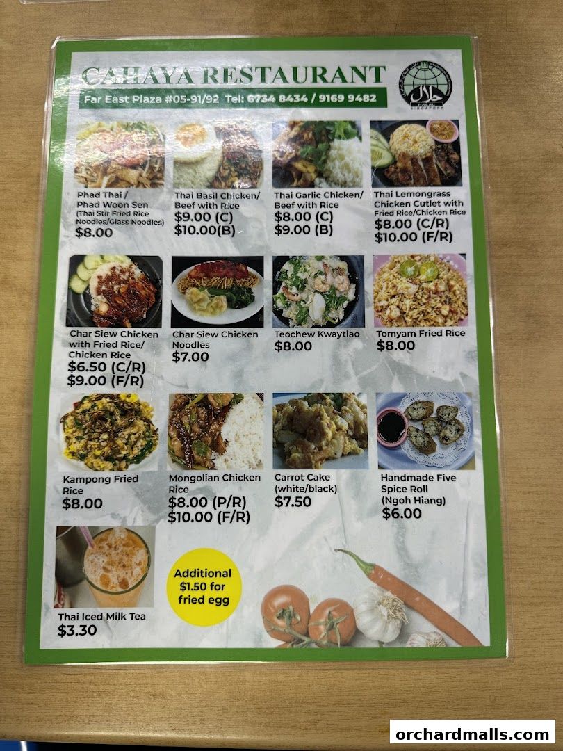 Menu page for Cahaya Restaurant