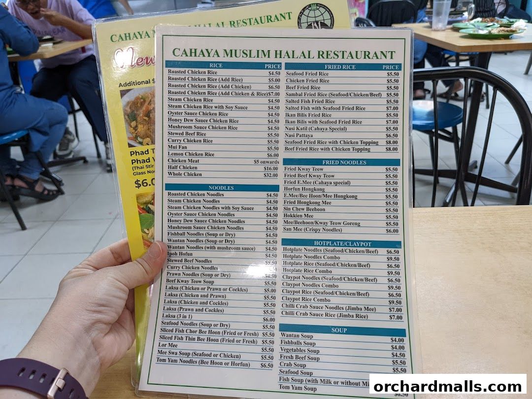 Menu page for Cahaya Restaurant