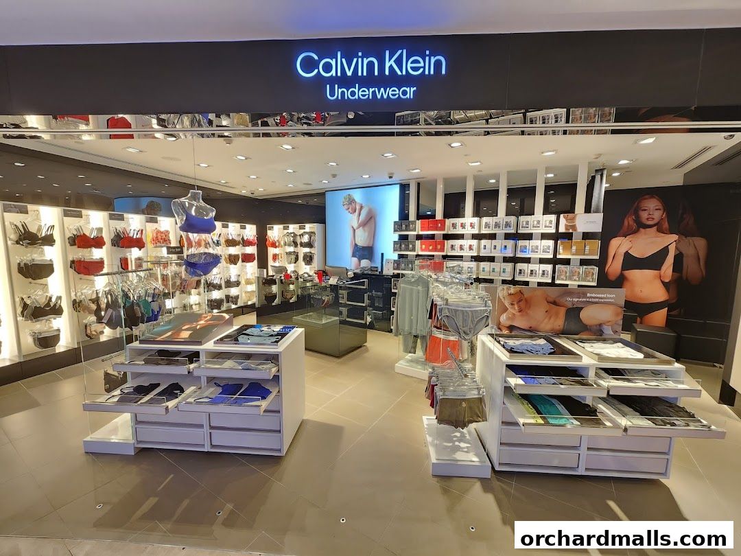 Interior view of a Calvin Klein Underwear store showcasing various lingerie and loungewear.