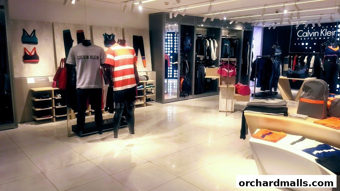Interior view of a Calvin Klein Underwear store showcasing apparel and accessories on mannequins and shelves.