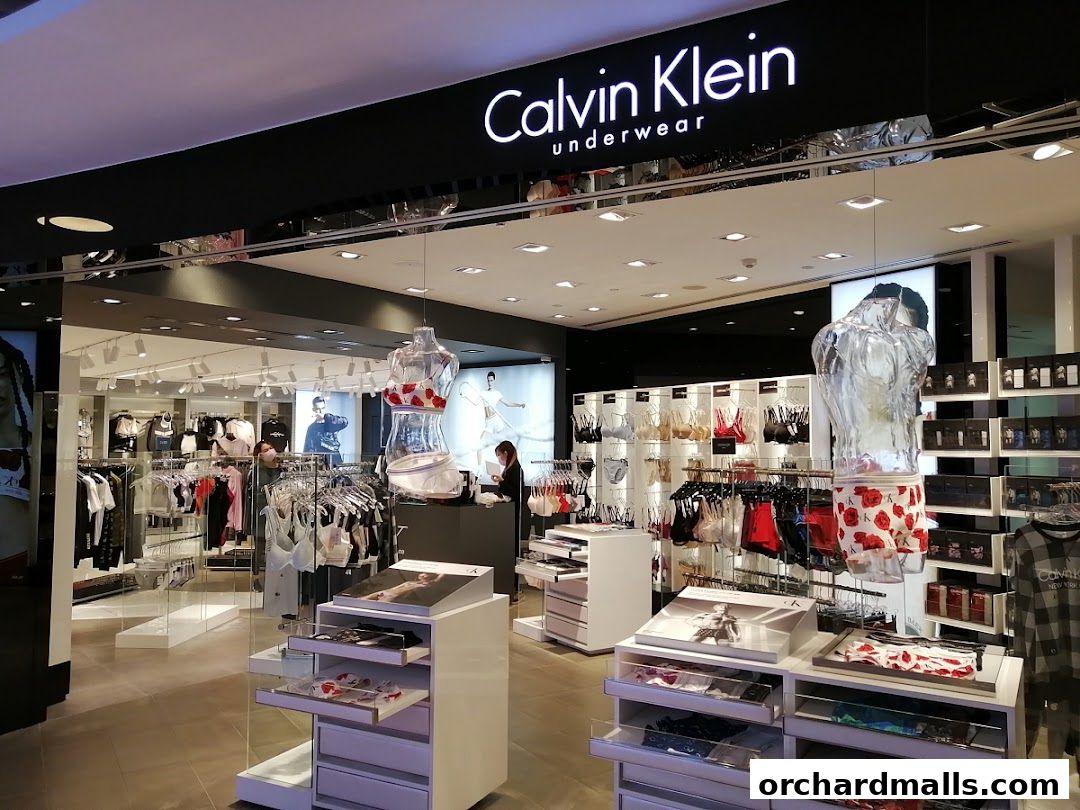 Interior view of a Calvin Klein Underwear store showcasing various lingerie and apparel.