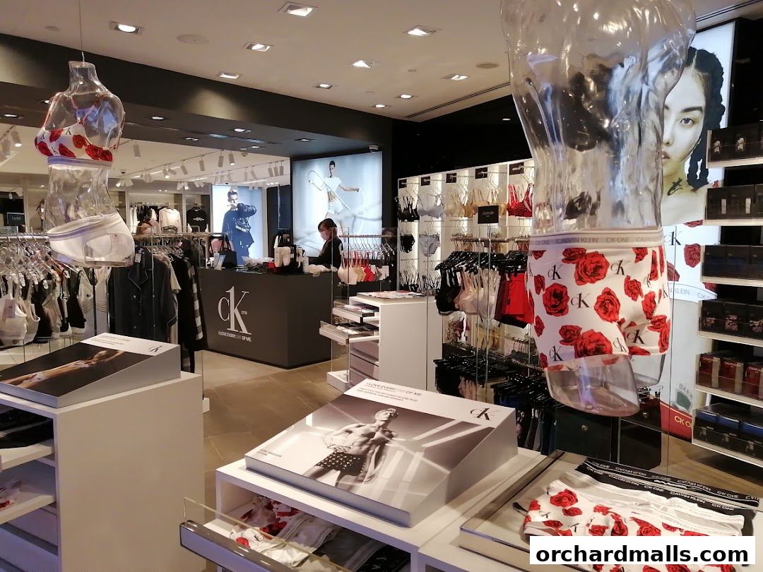 Interior of a Calvin Klein Underwear store showcasing various apparel and mannequins.