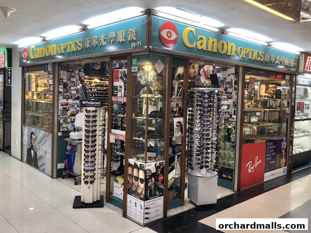Canon Optics shop front displaying a wide selection of sunglasses and eyewear.