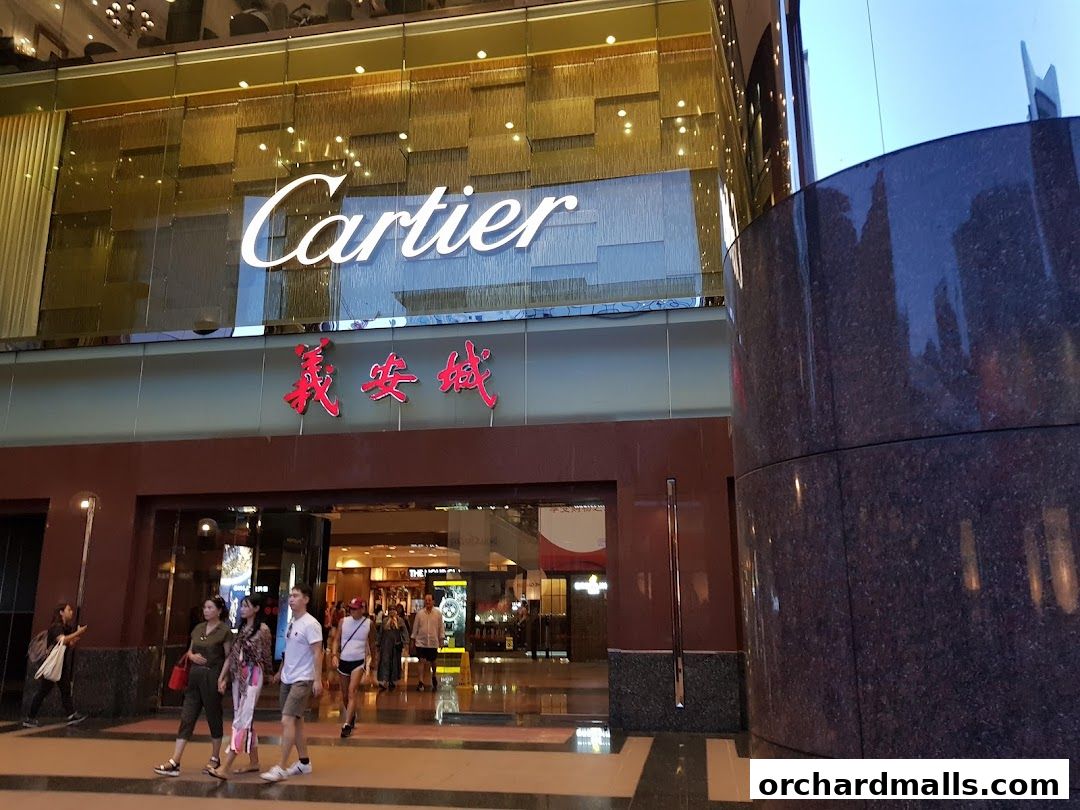 The exterior of the Cartier Ngee Ann City store with its prominent logo and entrance.