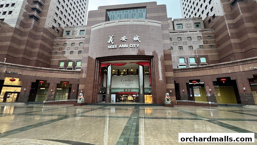 The exterior of Ngee Ann City mall, featuring the Cartier store entrance.