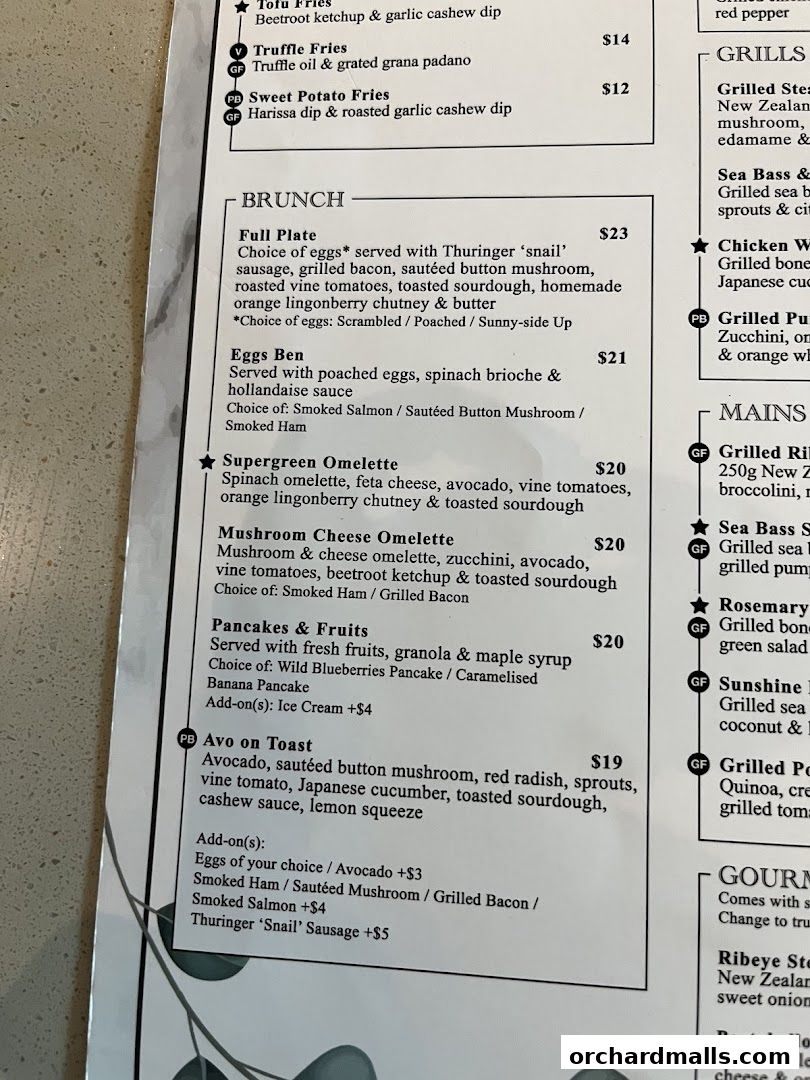 A close-up of a menu from Cedele All Day Dining, featuring brunch and mains.